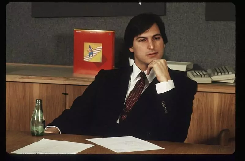 CEO of Apple Steve Jobs sits in an office at Apple Computer Co. in Cupertino, CA on December 15, 1982